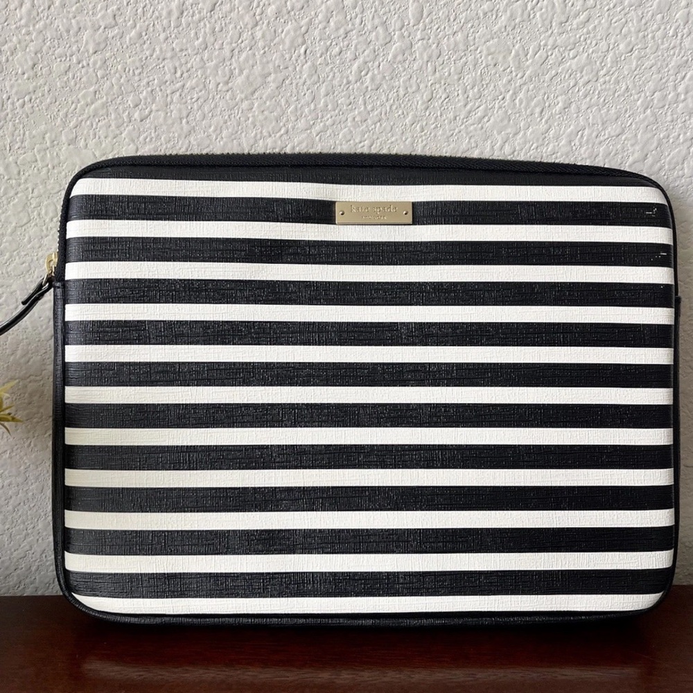 kate spade Black and White Horizontal Stripe Tech Sleeve